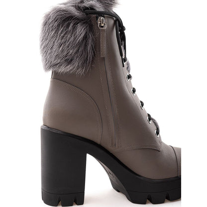 Beige Eco Leather Lace-Up Boots