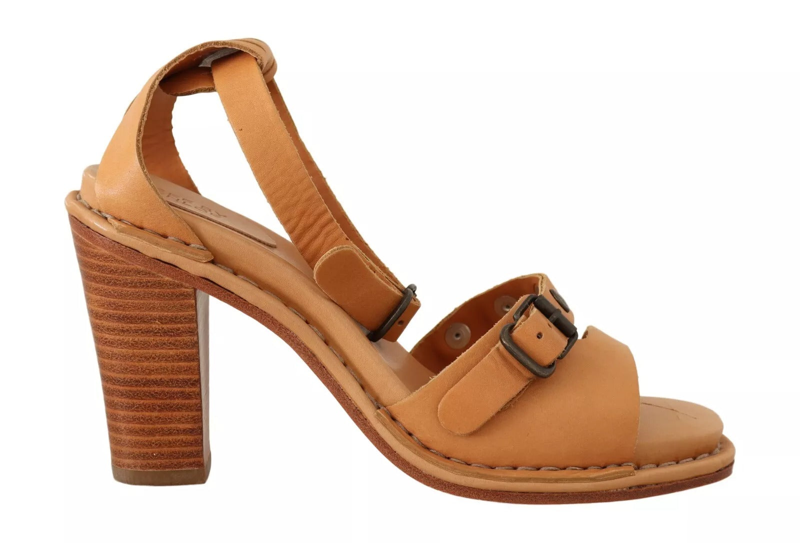 Brown Leather Studded Ankle Strap Sandals Shoes