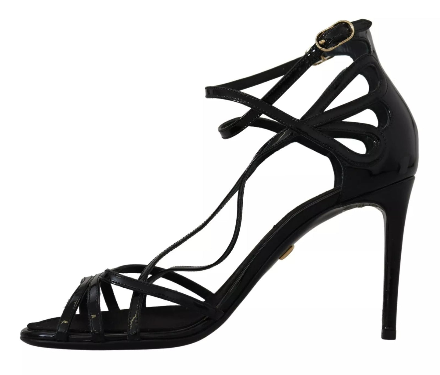 Black Leather Stiletto Heels Sandals Shoes