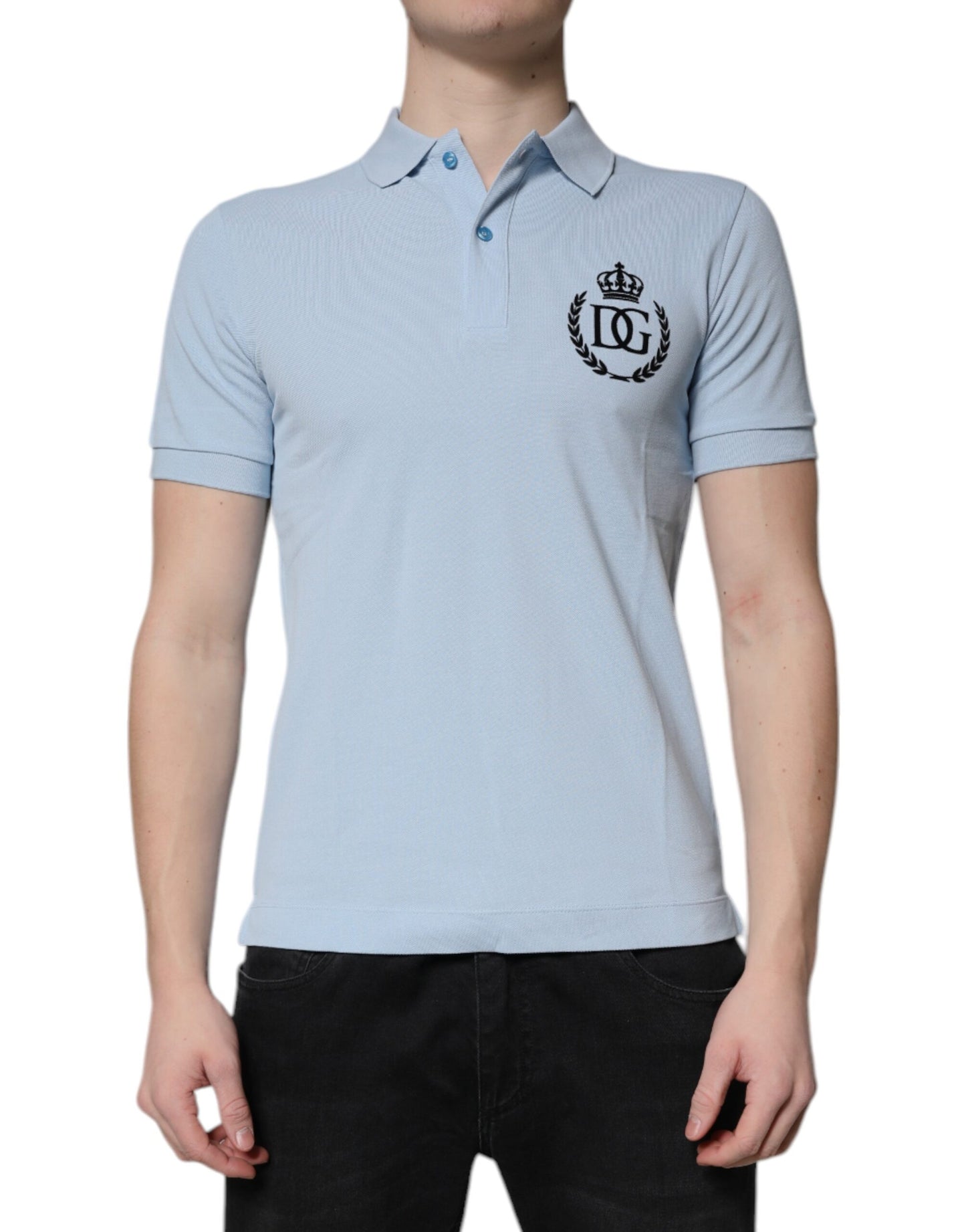 Sky Blue Cotton Crown Collared Polo T-shirt
