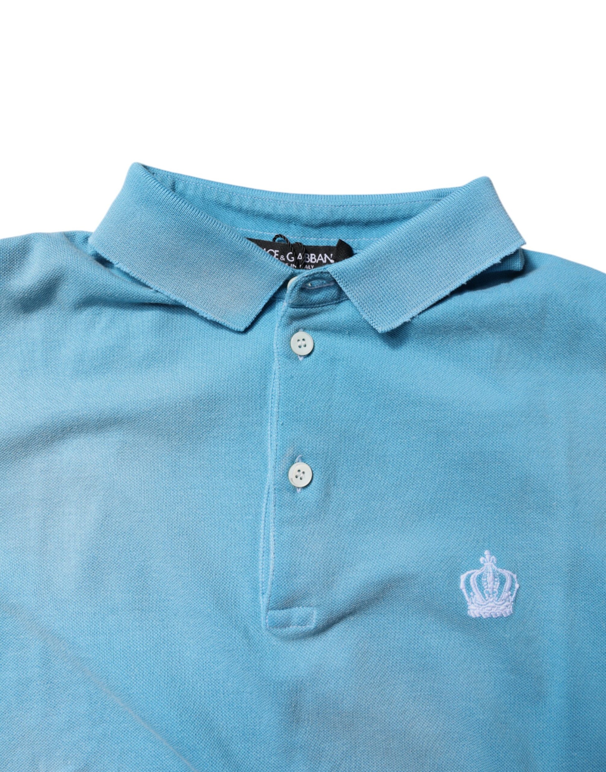 Blue Cotton Crown Collared Men Polo T-shirt