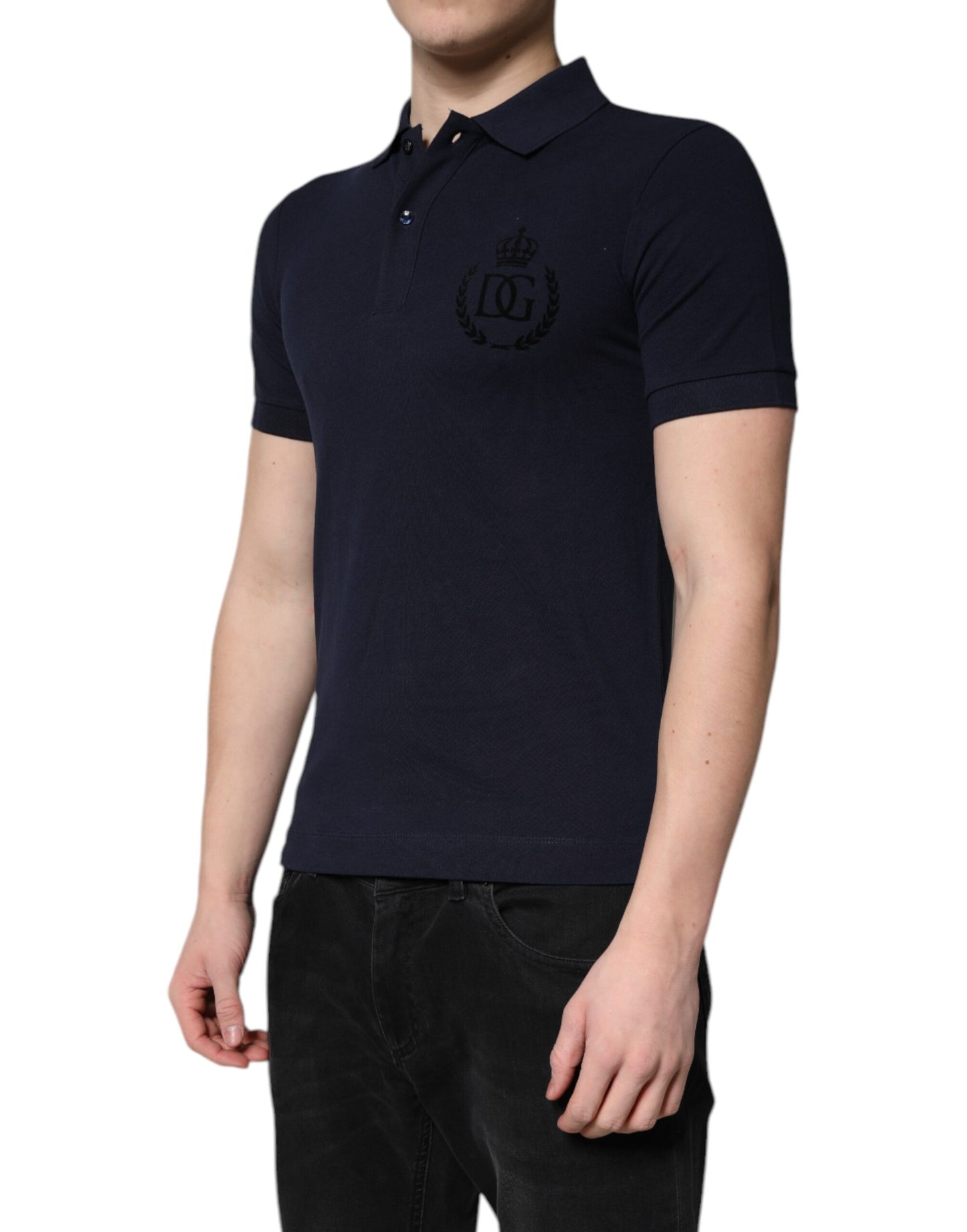 Dark Blue Cotton Crown Collared Polo T-shirt