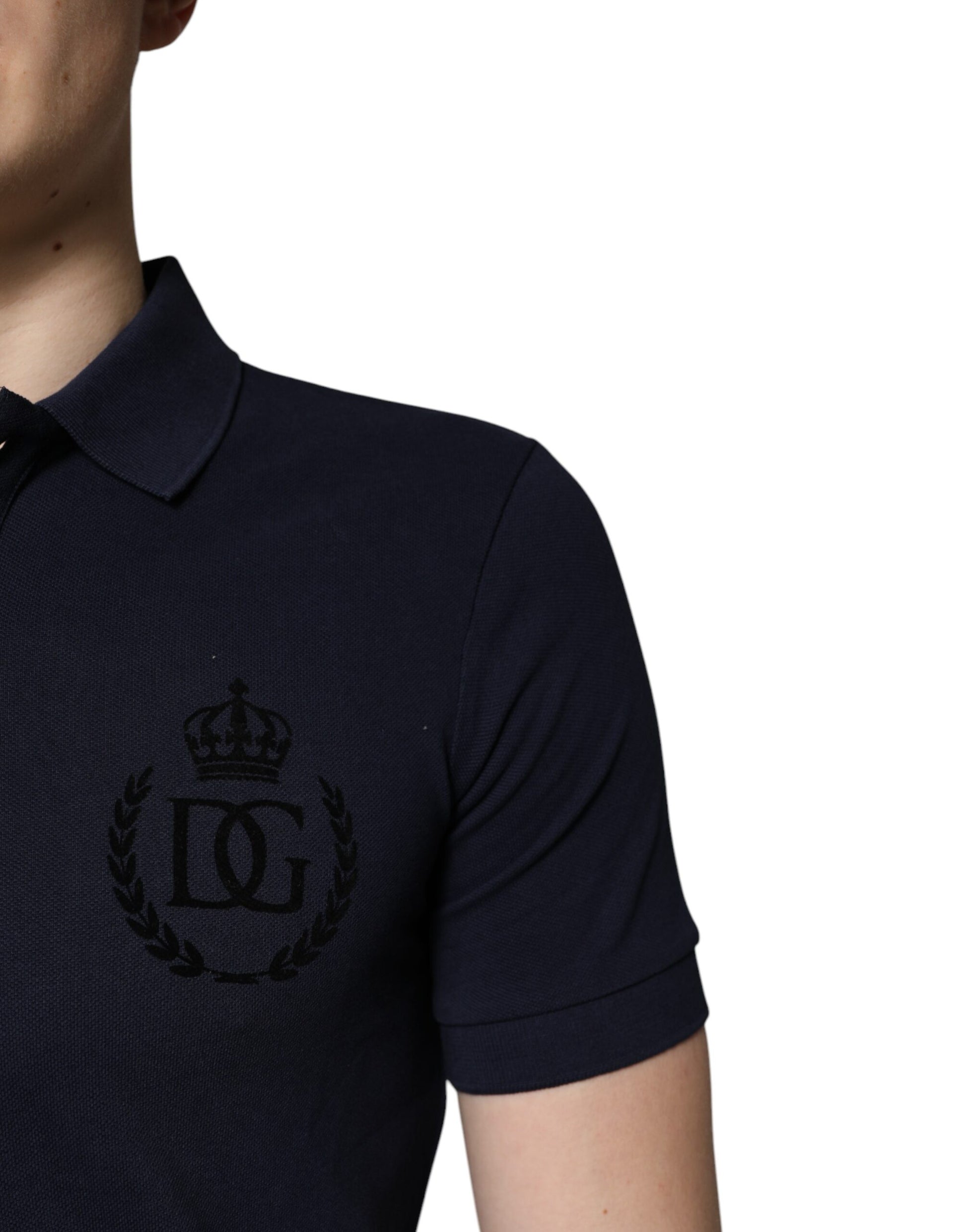 Dark Blue Cotton Crown Collared Polo T-shirt
