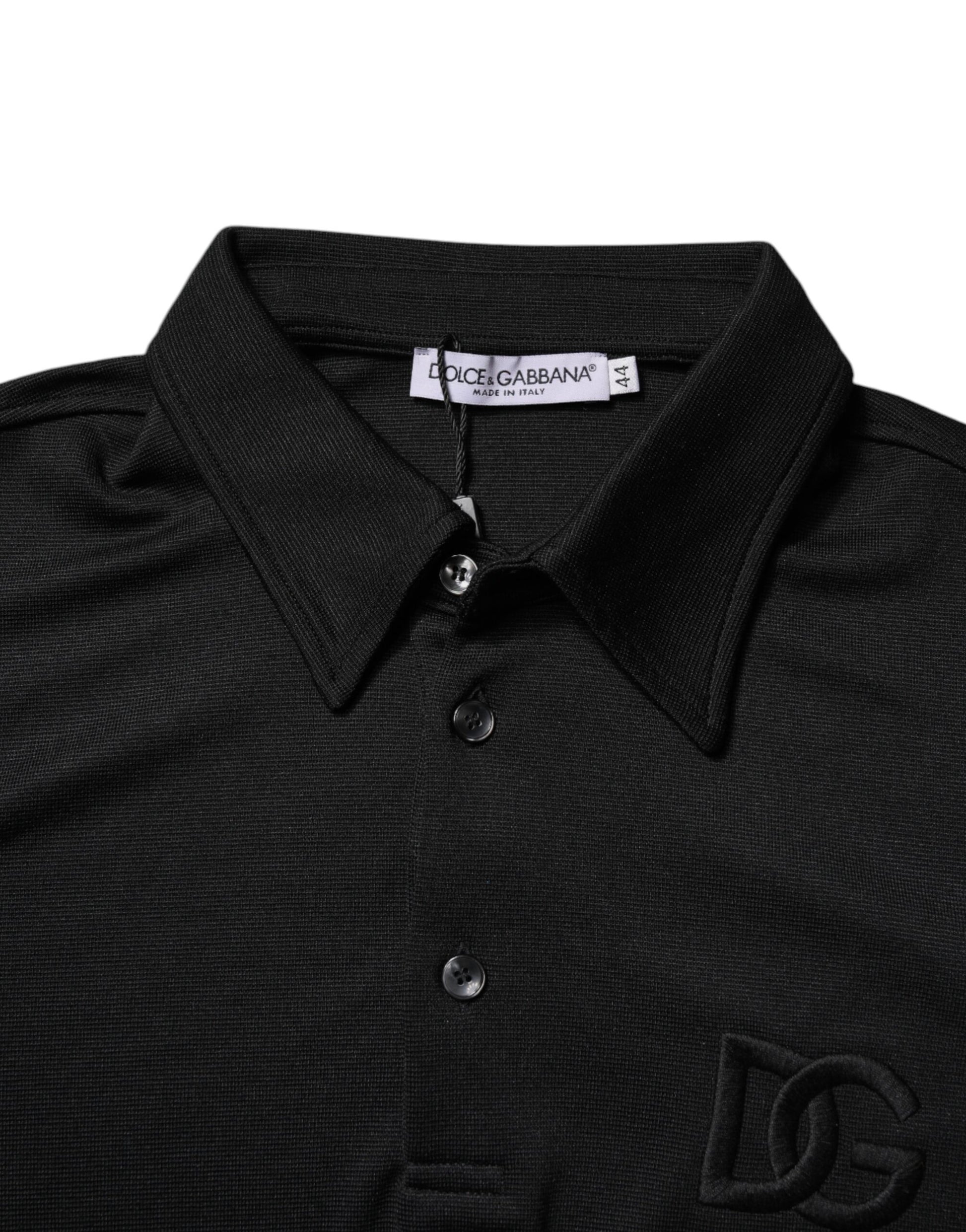 Black Polyester DG Logo Collared Polo T-shirt