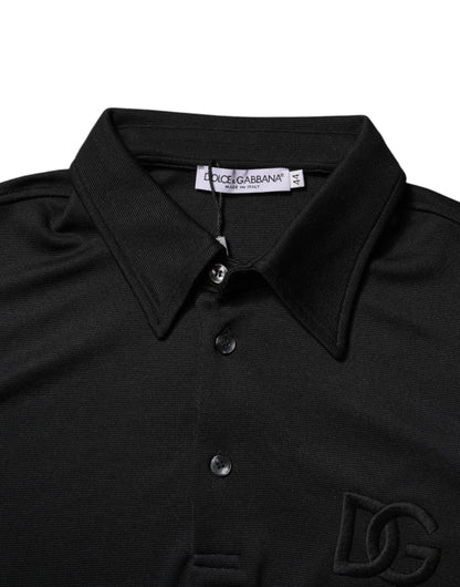 Black Polyester DG Logo Collared Polo T-shirt
