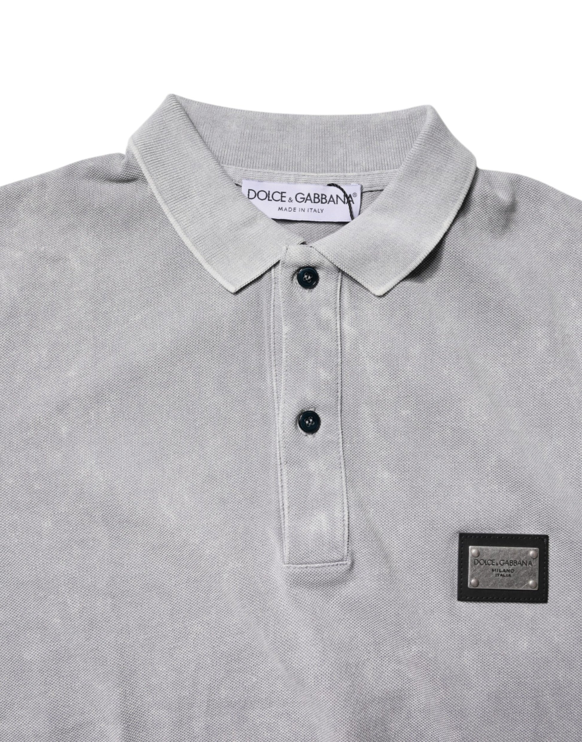 Gray Logo Plaque Cotton Men Polo Shirt T-shirt