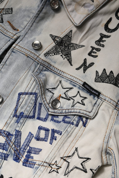 Light Blue Graffiti Button Down Denim Jacket