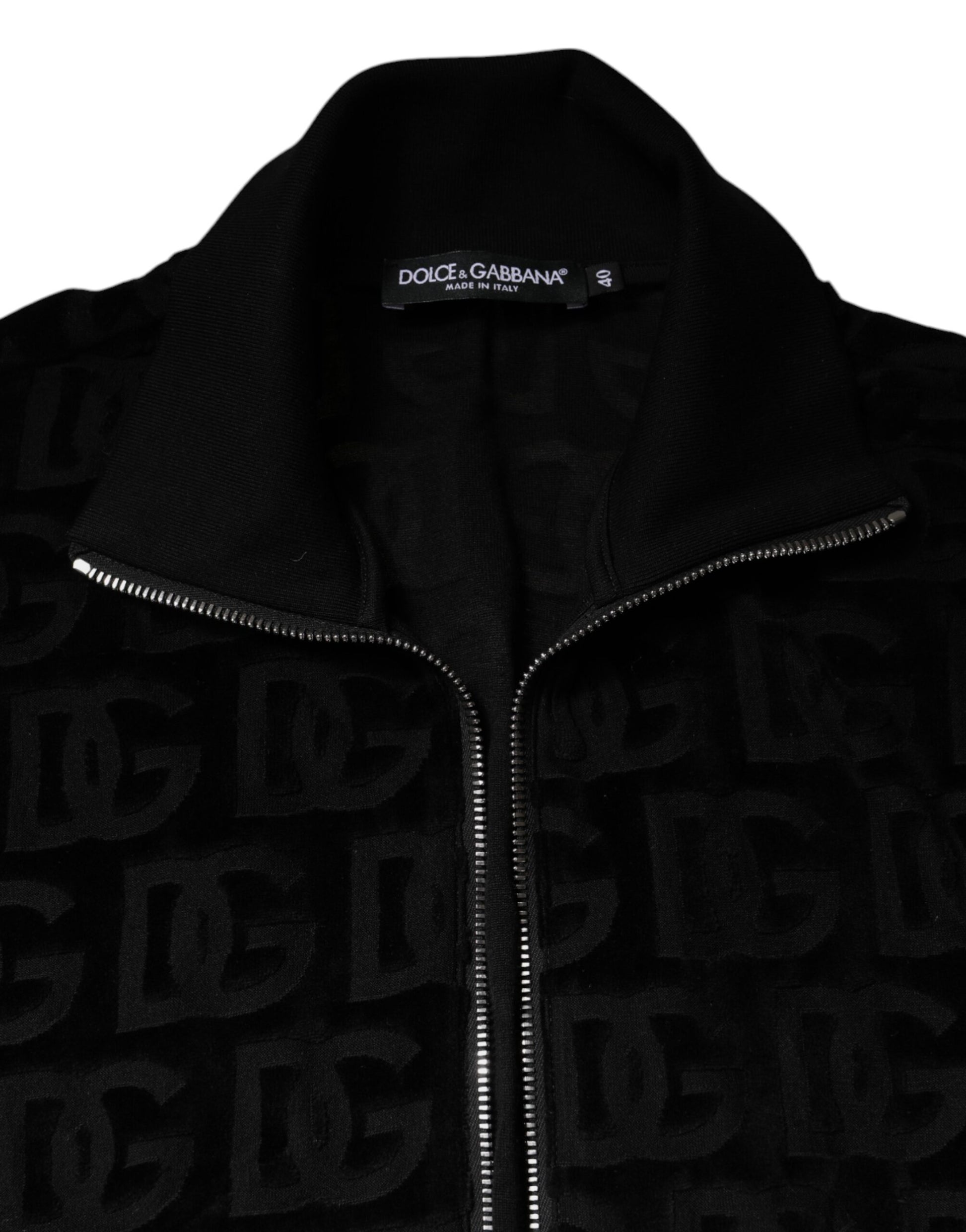 Black Logo Monogram Full Zip Bomber Jacket