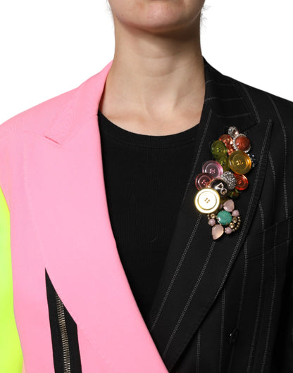 Multicolor Patchwork Embellished Coat Jacket