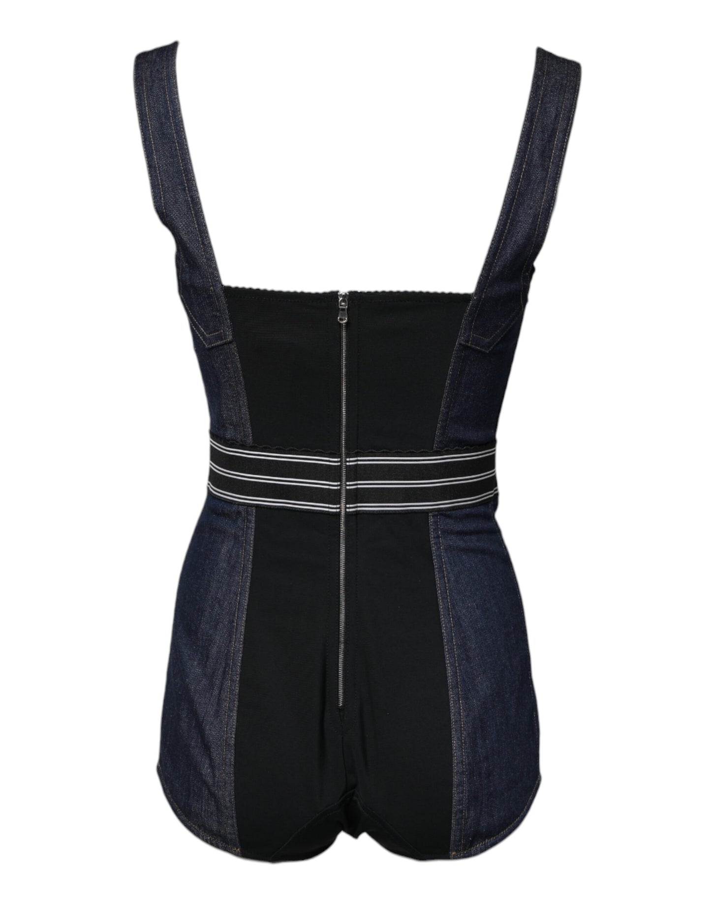 Blue Cotton Stretch Sleeveless Bodycon Denim Bodysuit