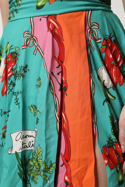 Multicolor Printed Silk Sleeveless Midi Dress