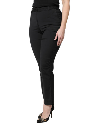 Black Polyester High Waist Slim Pants