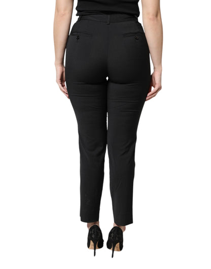 Black Polyester High Waist Slim Pants