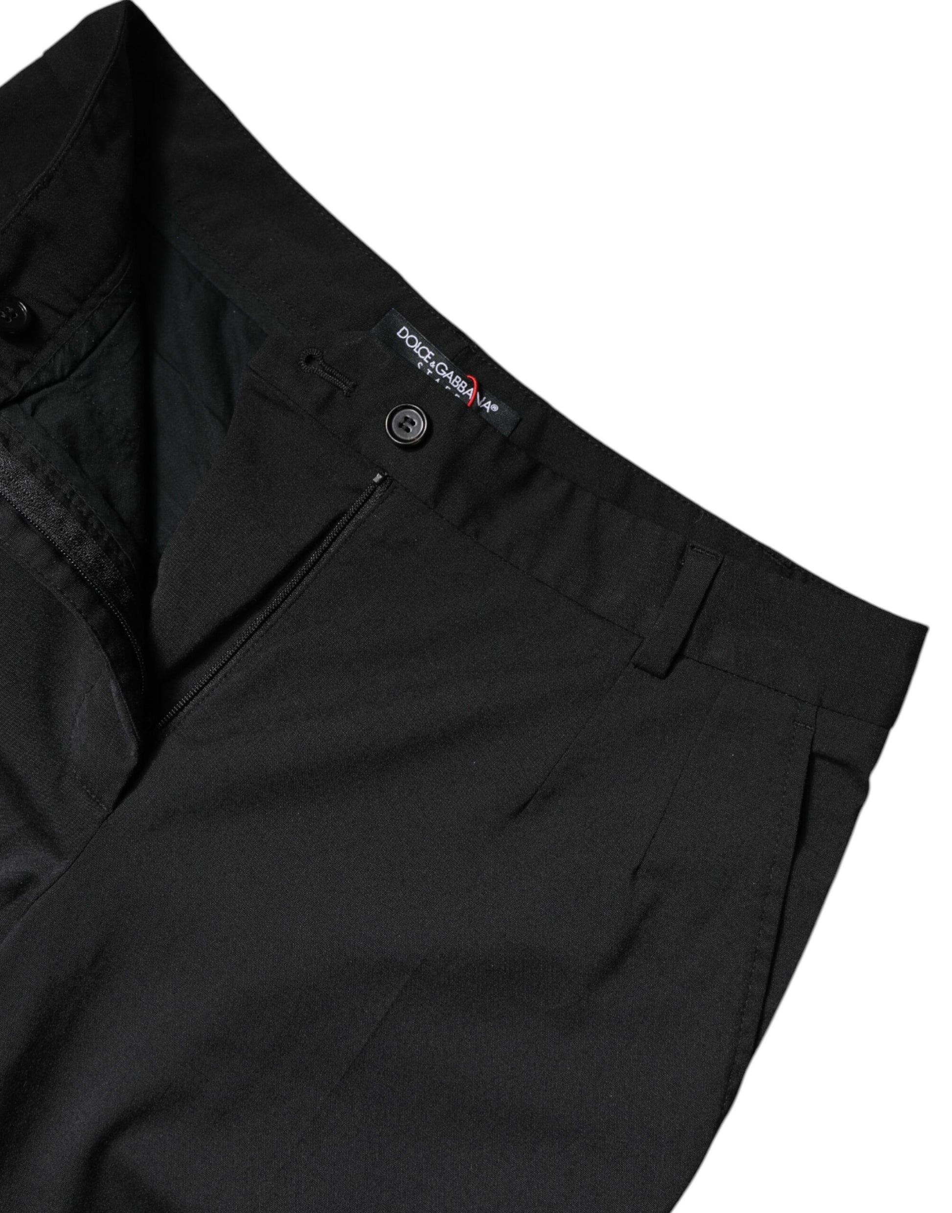 Black Polyester High Waist Slim Pants