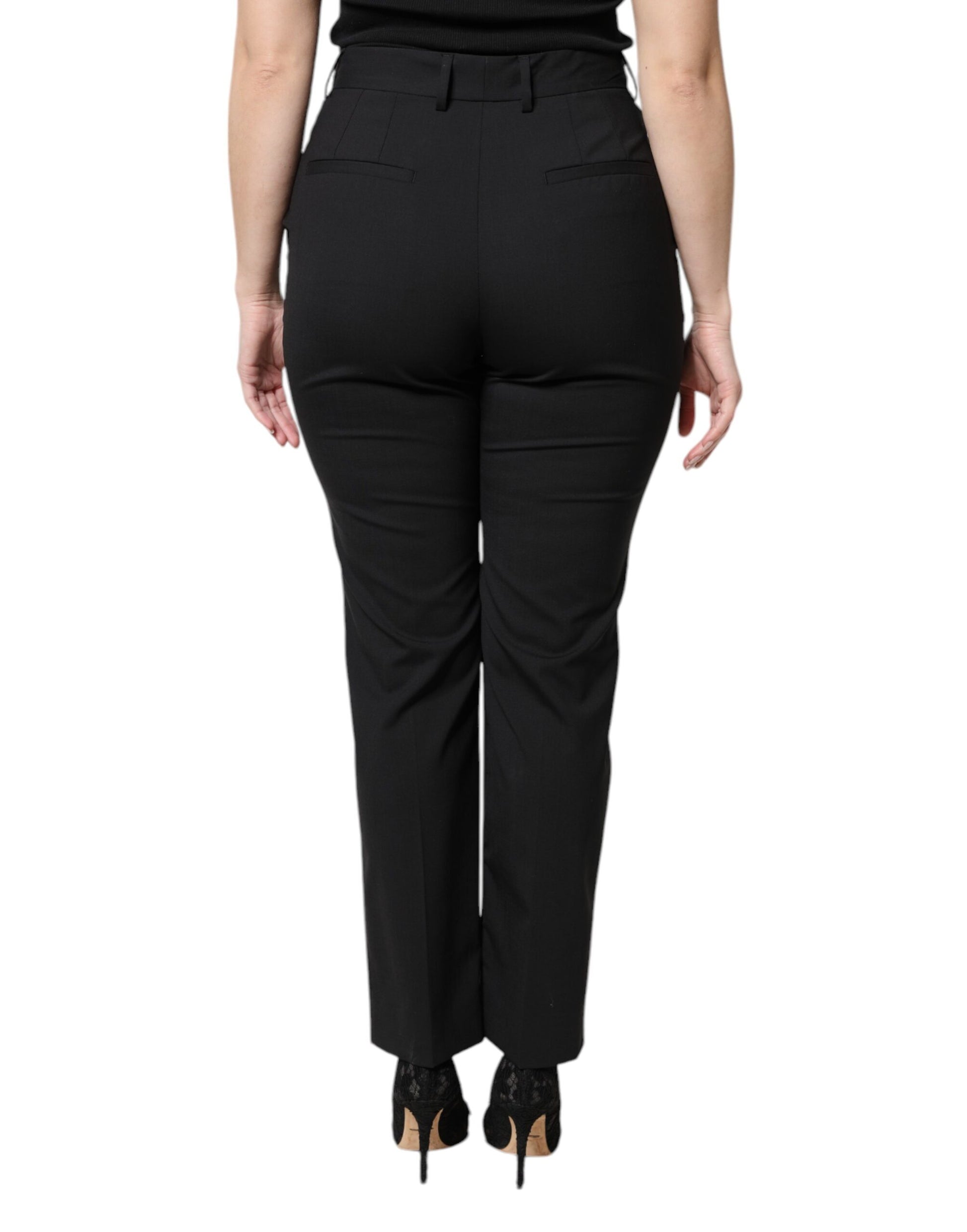 Black Polyester High Waist Dress Pants