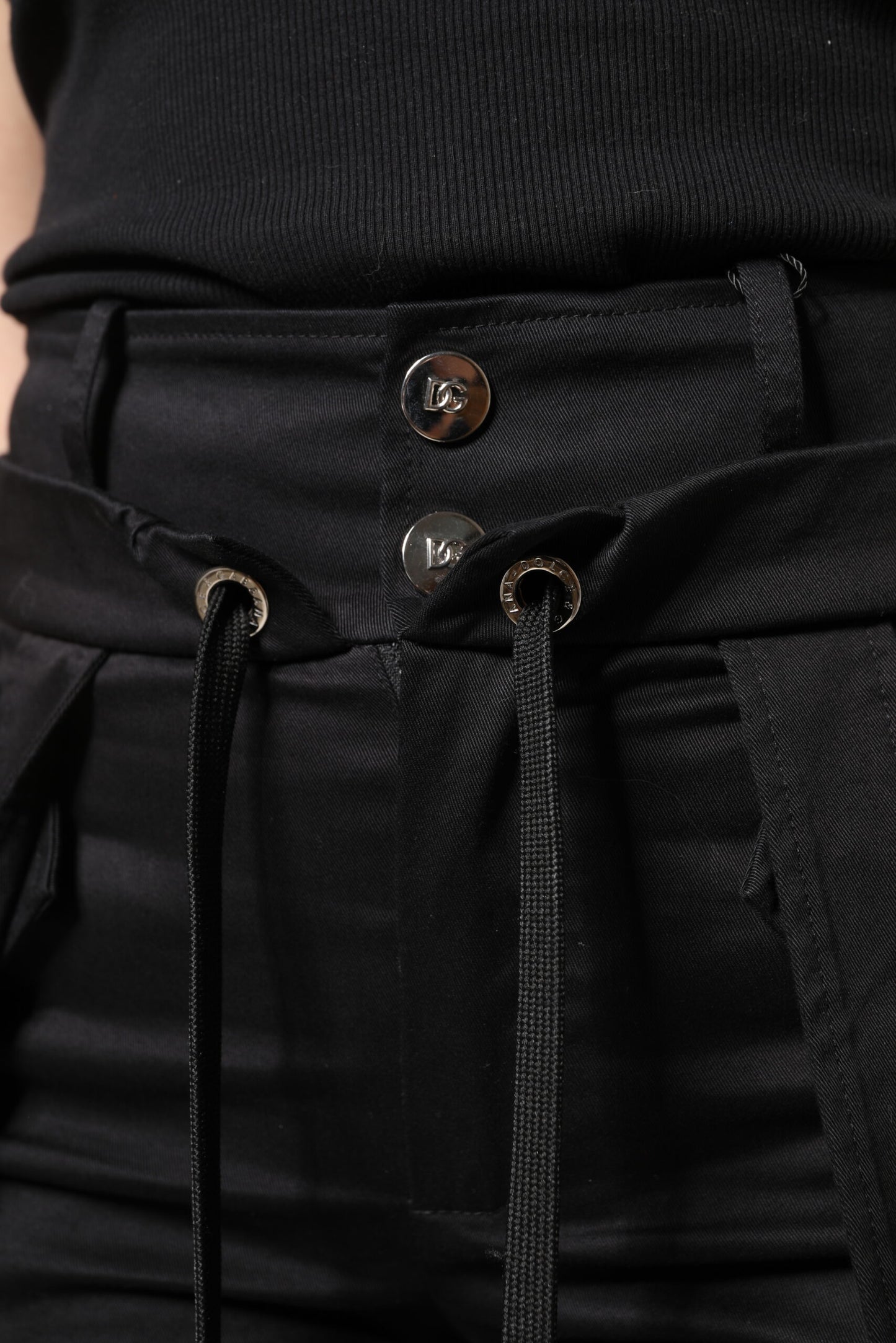 Black Cotton High Waist Cargo Pants