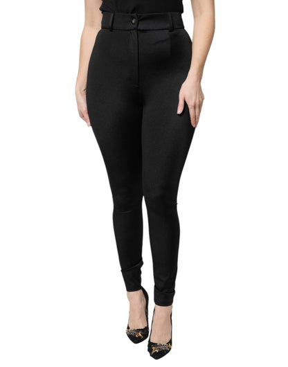 Black Nylon High Waist Slim Fit Pants