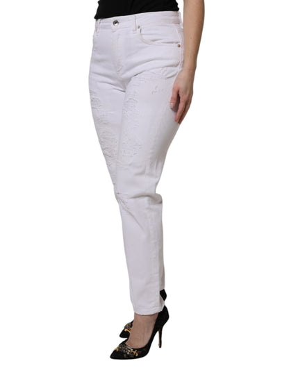 White Cotton High Waist Skinny Denim Jeans