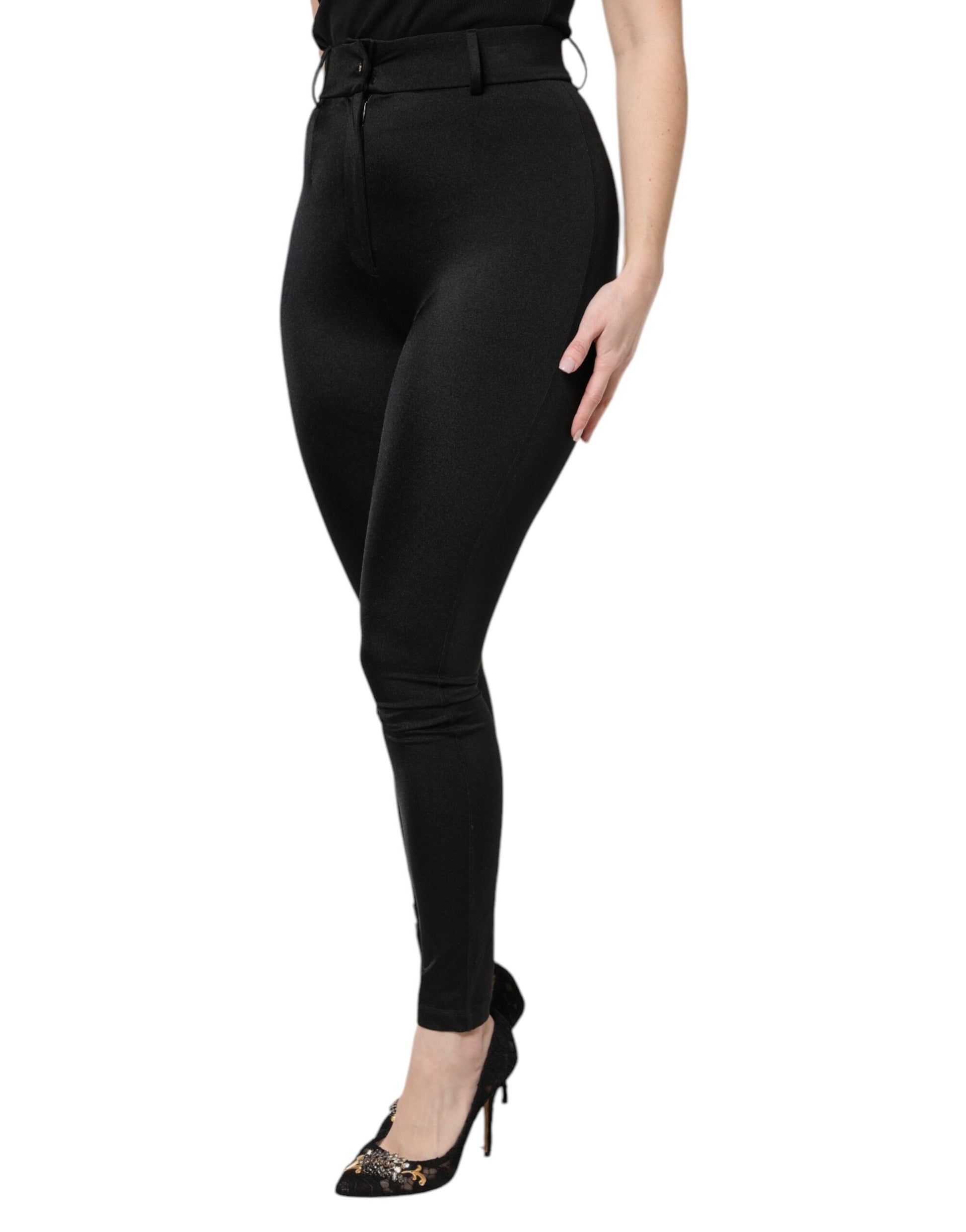 Black Nylon High Waist Slim Fit Pants