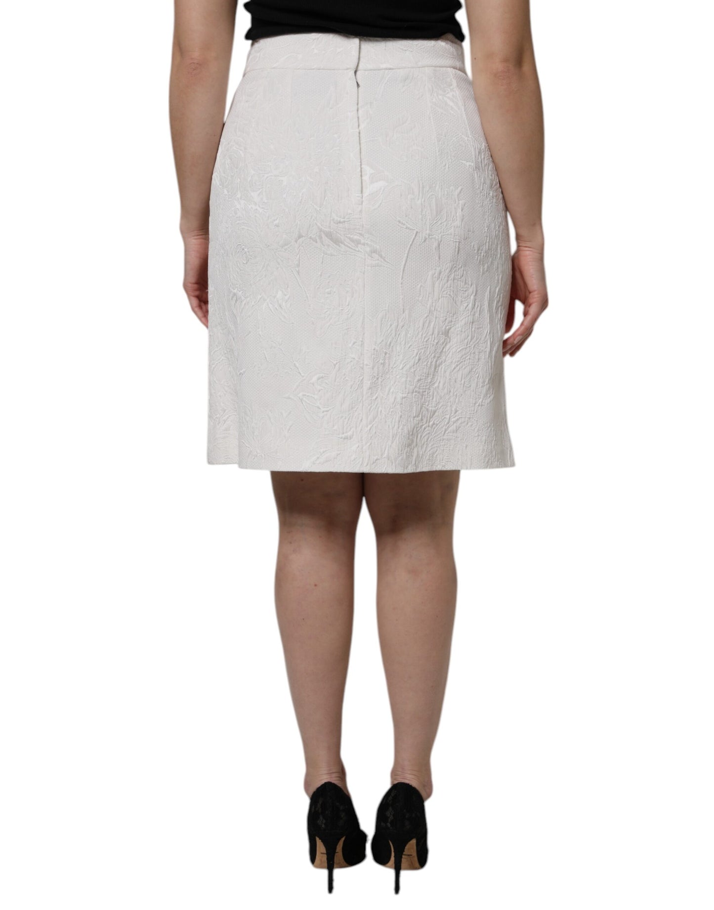 White High Waist Knee Length Pencil Skirt