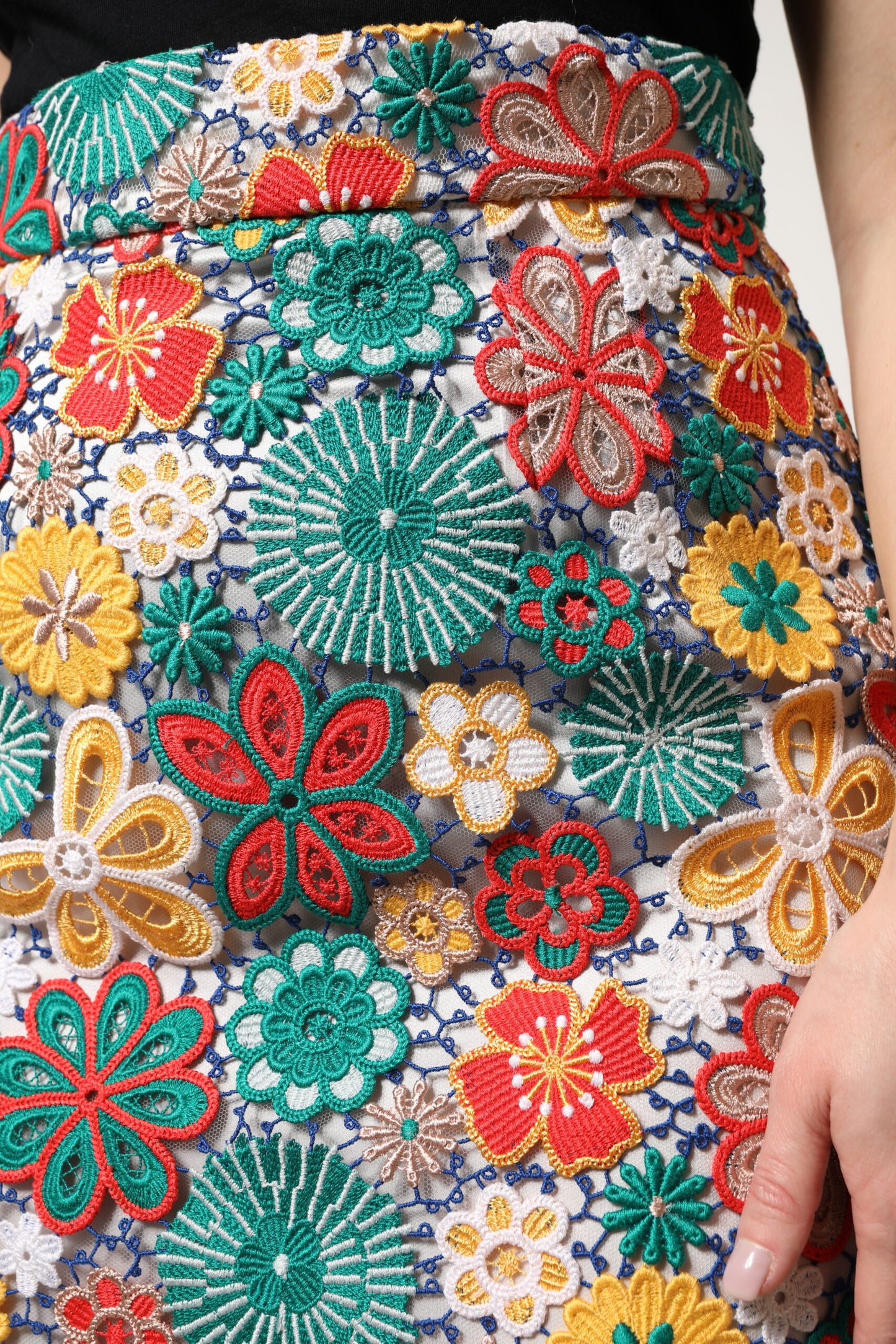 Multicolor Floral Lace High Waist Mini Skirt