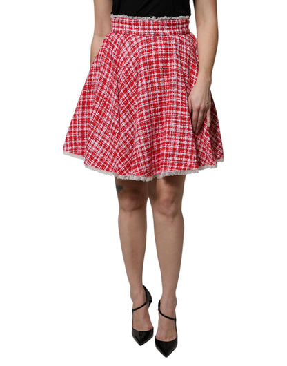Red White High Waist A-line Above Knee Skirt