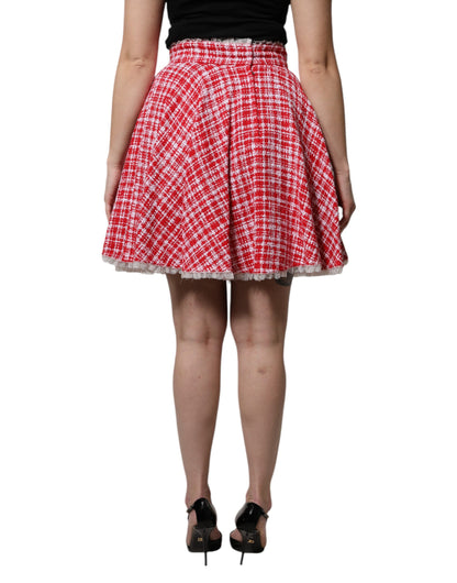 Red White High Waist A-line Above Knee Skirt