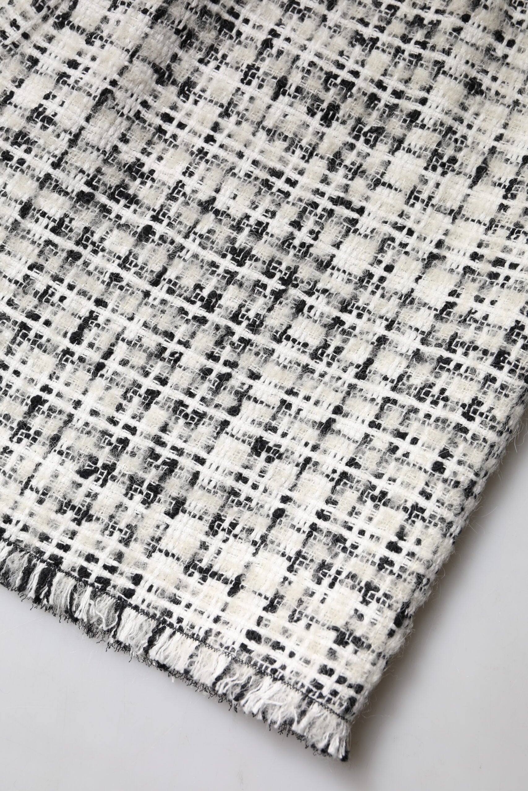 White Black High Waist Tartan Tweed Mini Skirt