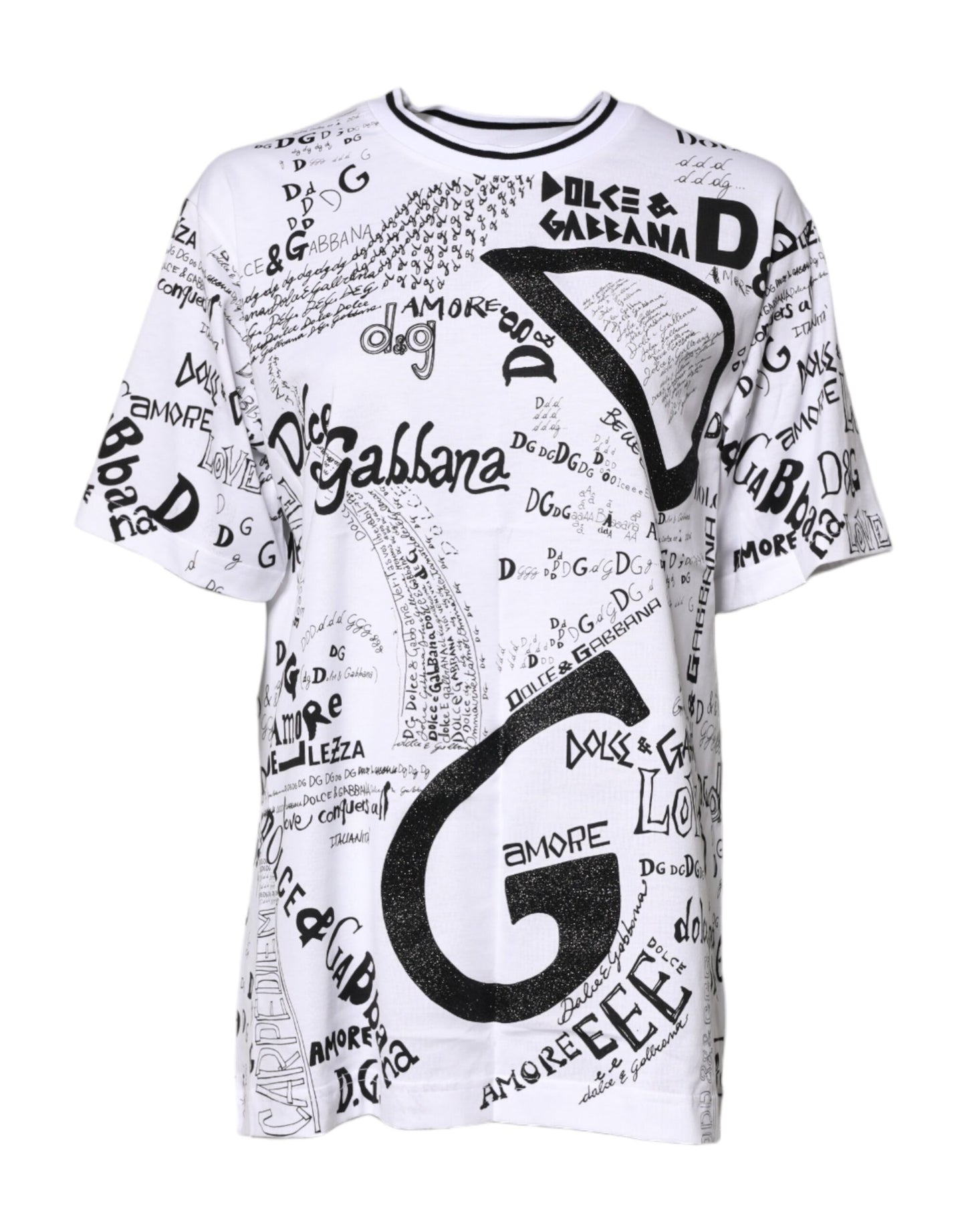 White Graffiti Print Cotton Crew Neck T-shirt