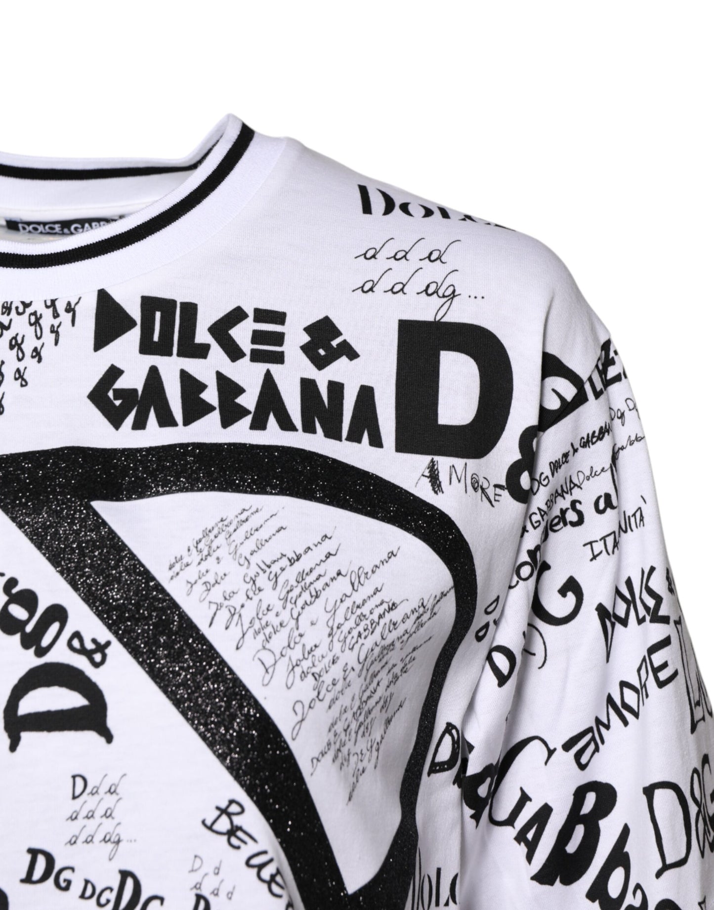 White Graffiti Print Cotton Crew Neck T-shirt