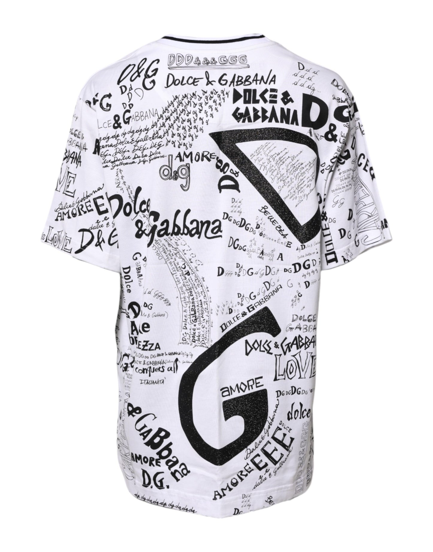 White Graffiti Print Cotton Crew Neck T-shirt