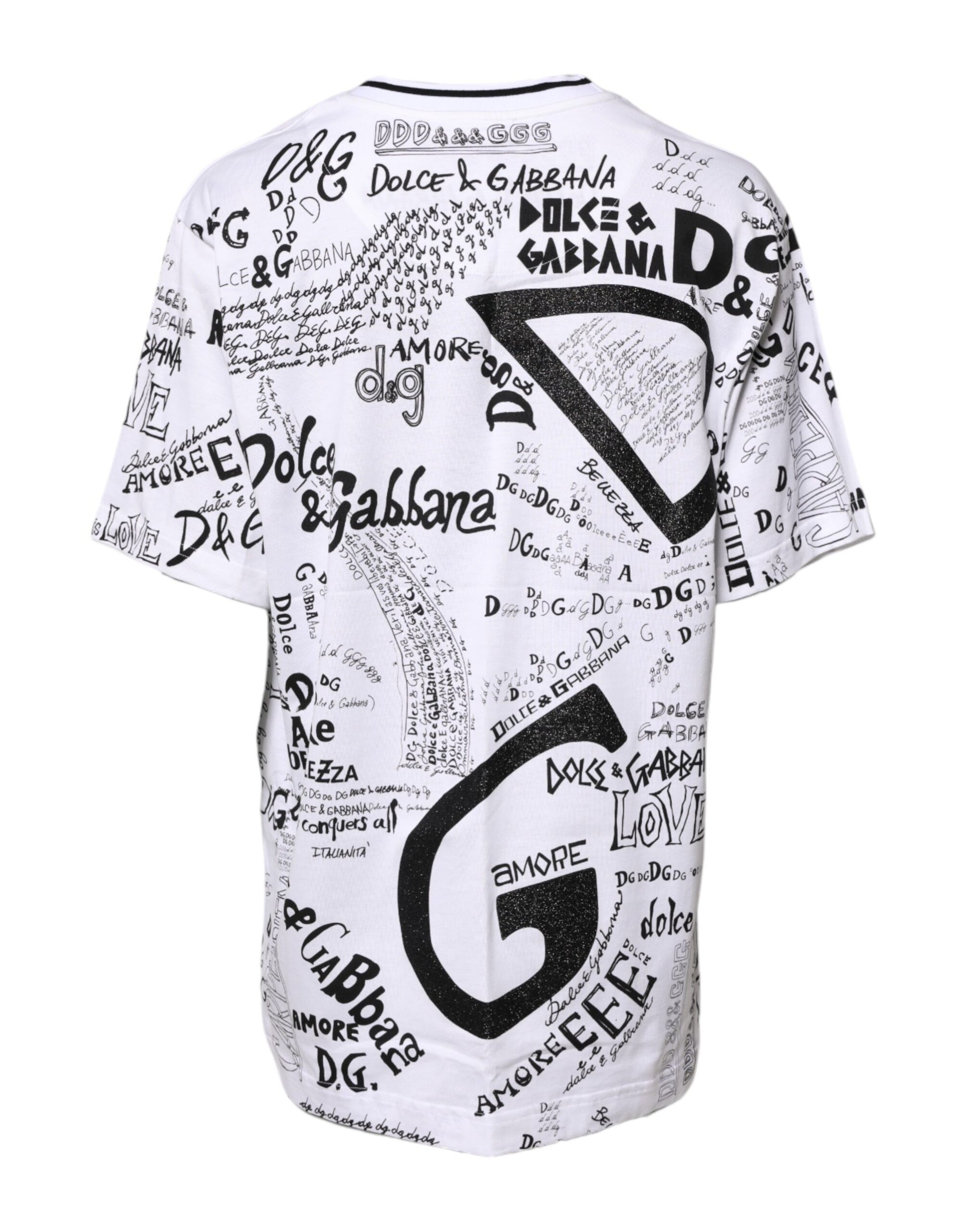 White Graffiti Print Cotton Crew Neck T-shirt