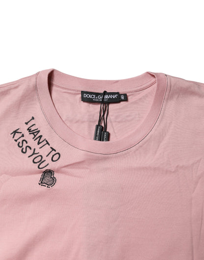 Pink Logo Print Cotton Crew Neck T-shirt