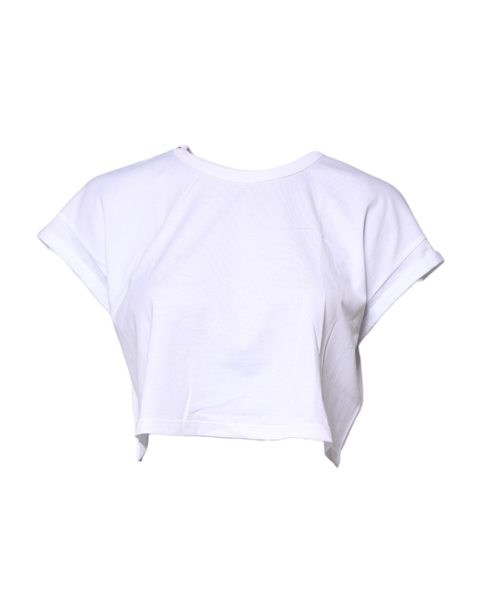 White Cotton Crew Neck Cropped T-shirt Top