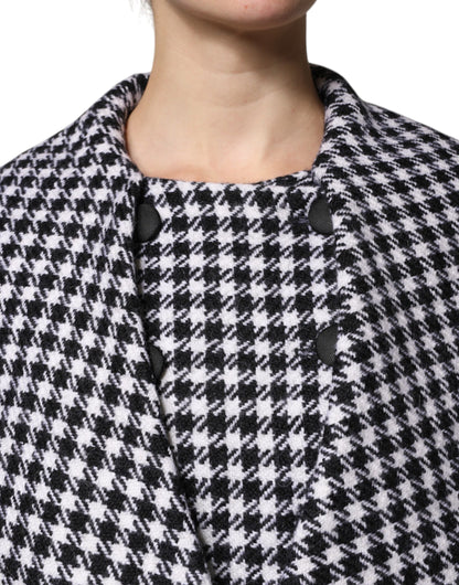 Black White Monochrome Patterned Floral Cape Jacket