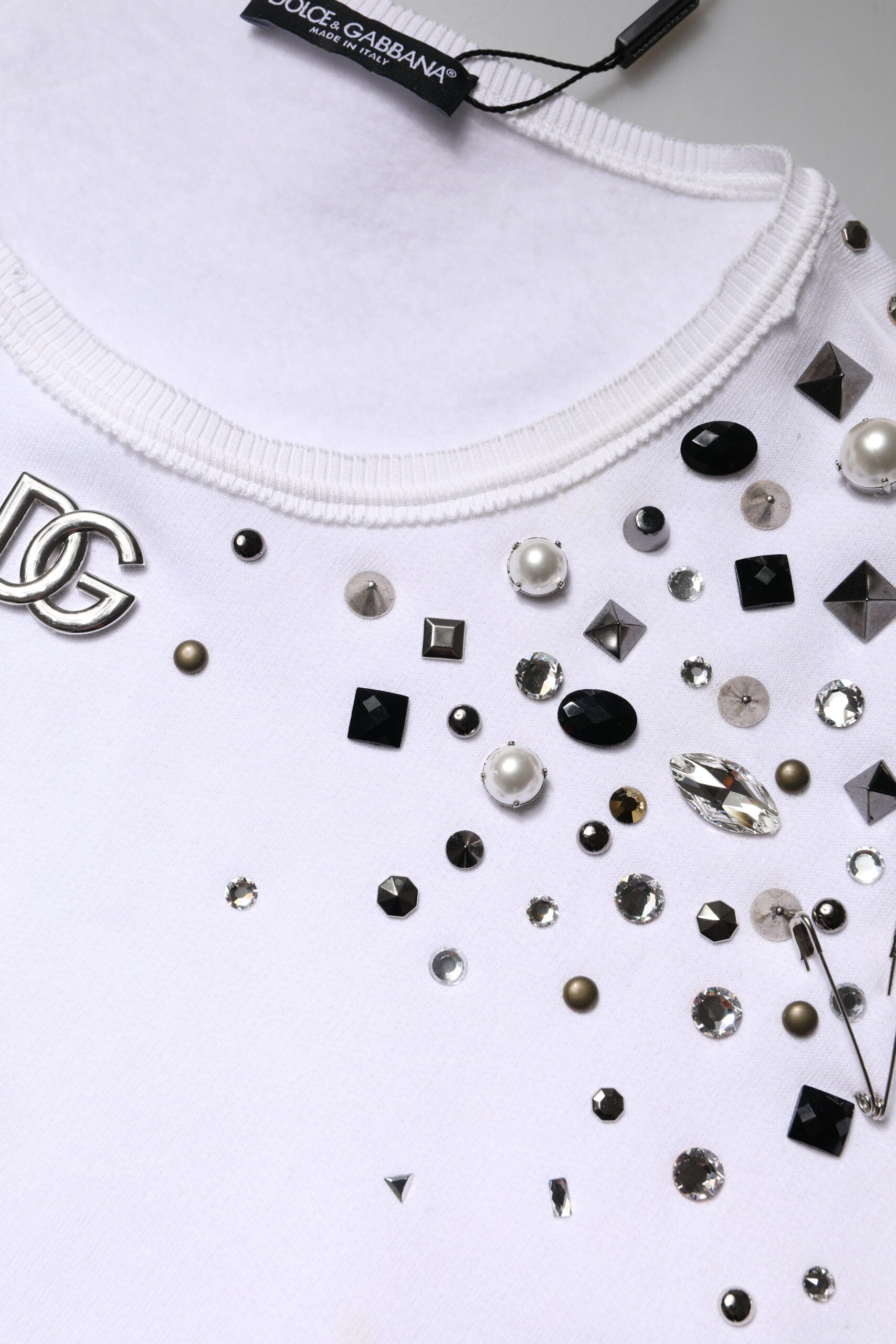 White Embellished Long Sleeve Cropped Sweater