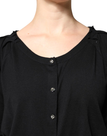 Black Button Down Short Sleeve Blouse Top