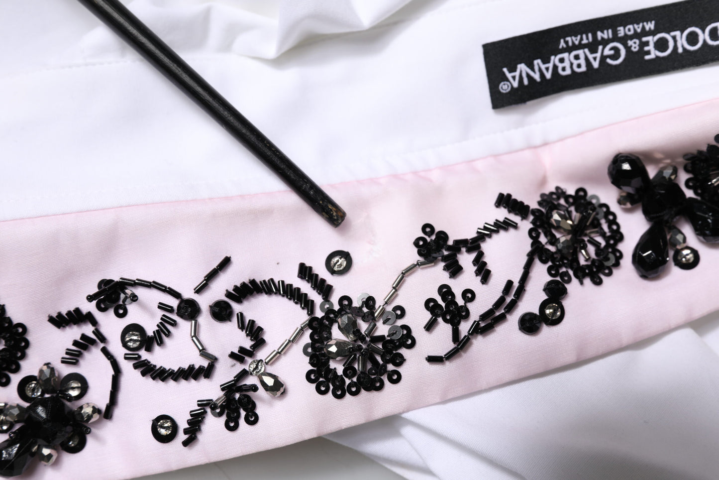 White Embellished Collared Dress Shirt Top