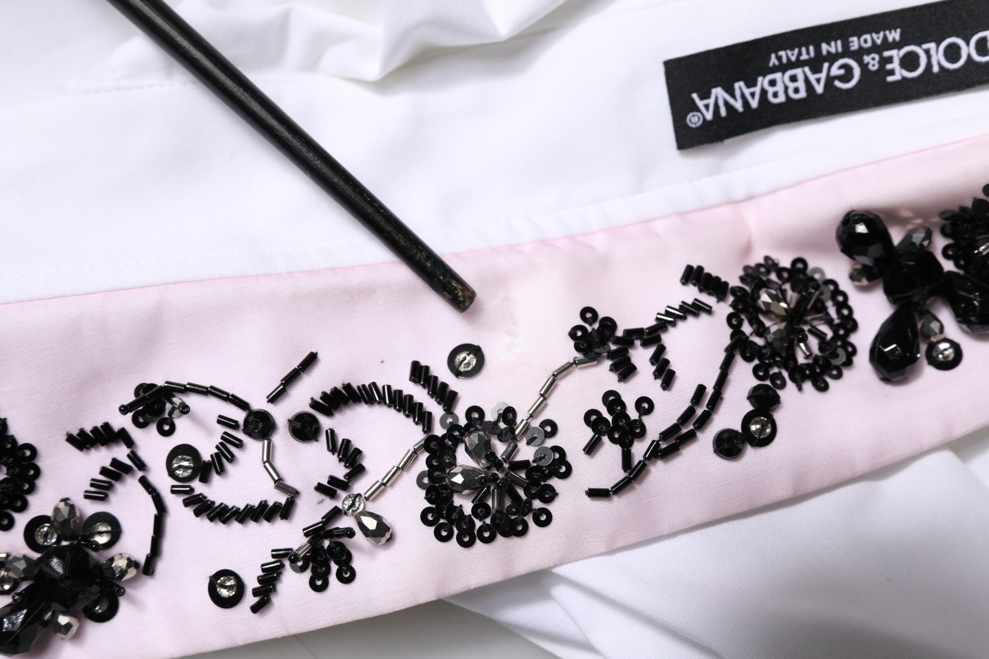 White Embellished Collared Dress Shirt Top