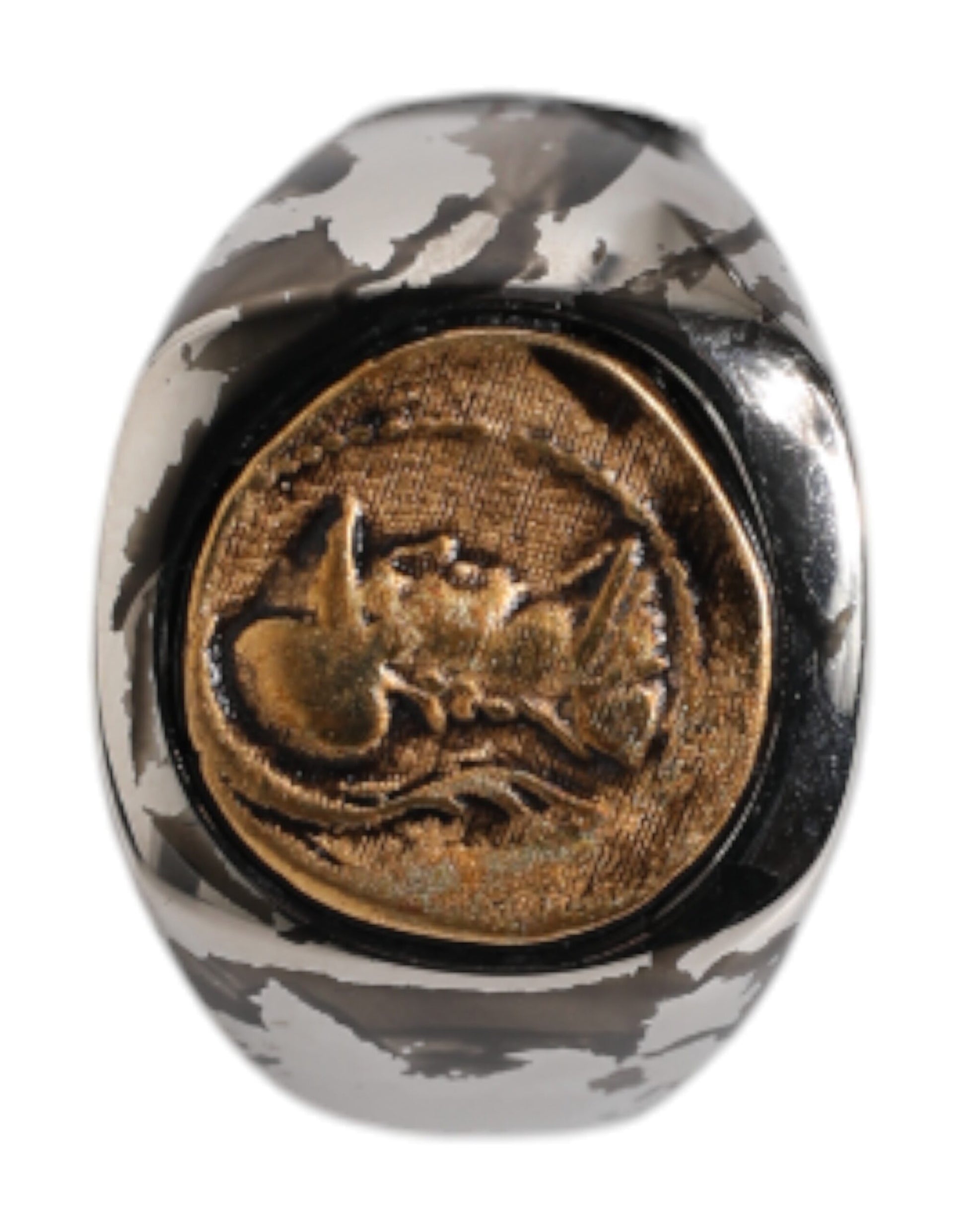 Silver Tone Engraved Two Color Real Brass Ring