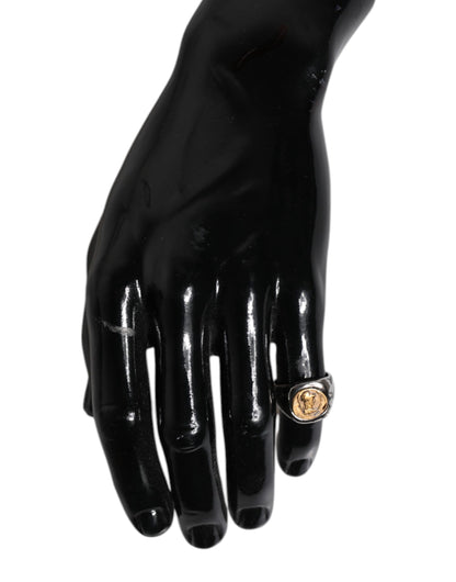 Silver Tone Engraved Two Color Real Brass Ring