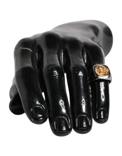 Silver Tone Engraved Two Color Real Brass Ring