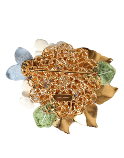 Multicolor Floral Crystals Pearls Enamel Accents Brooch