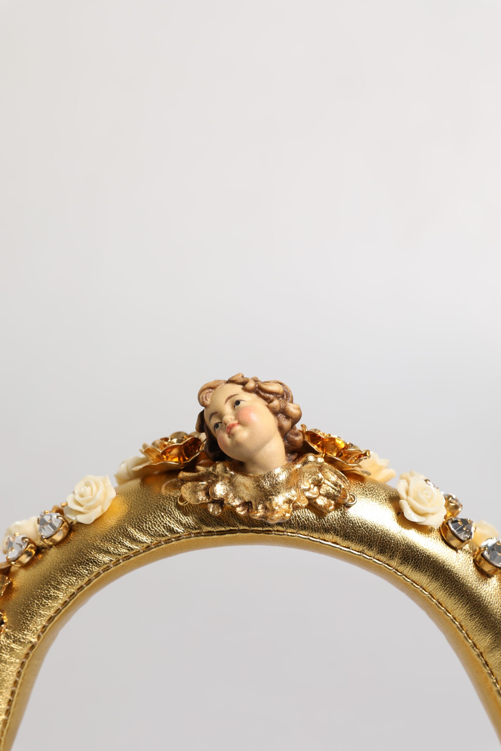 Gold Leather Floral Crystal Angel Headset Headphones