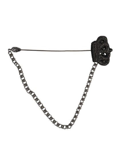 Silver Tone Brass Crown Chain Women Brooch Lapel Pin