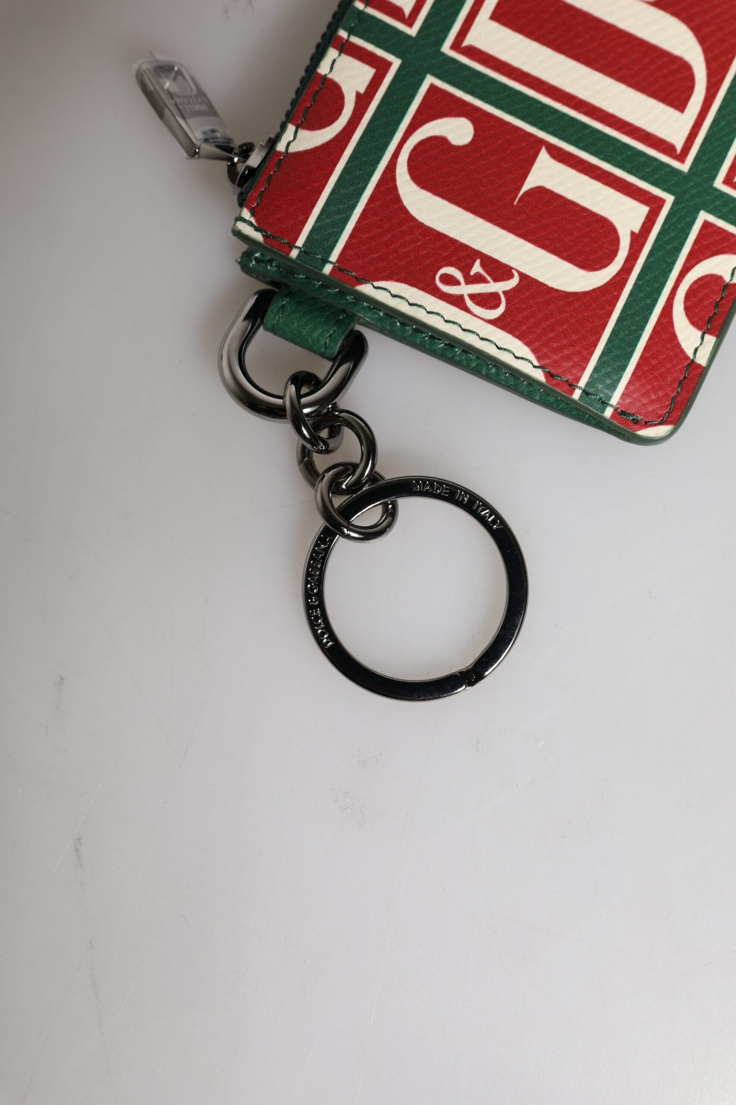 Green Calf Leather Logo Print Monogram Card Holder Wallet