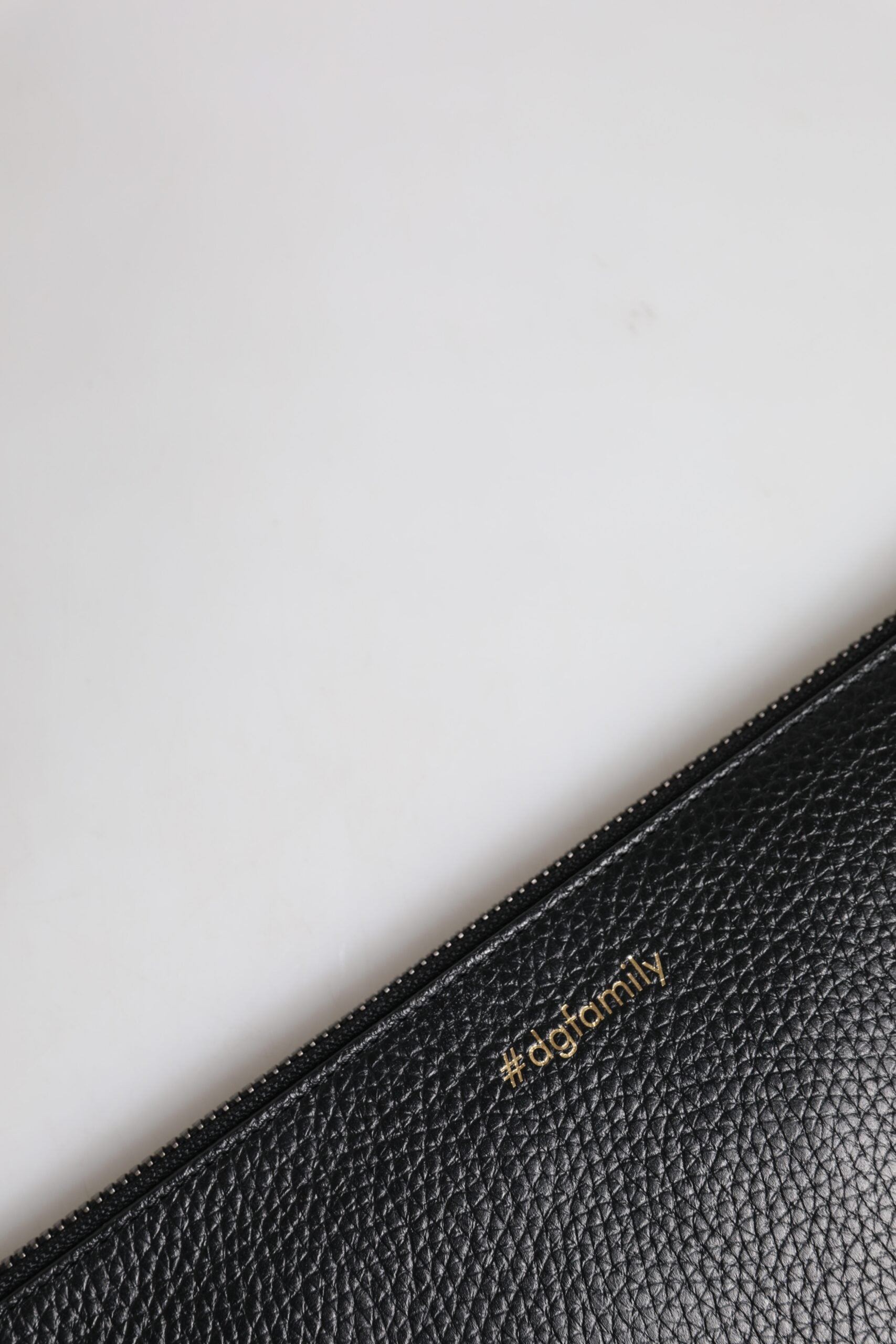 Black Leather #DGFAMILY Embellished Men Zip Pouch Bag