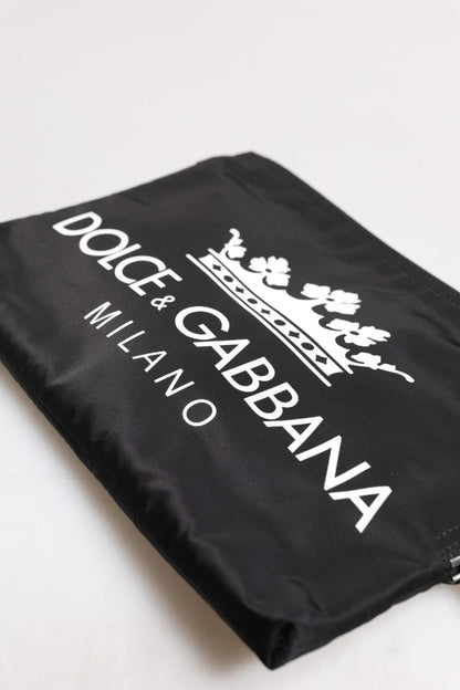 Black DG Milano Print Nylon Pouch Clutch Bag