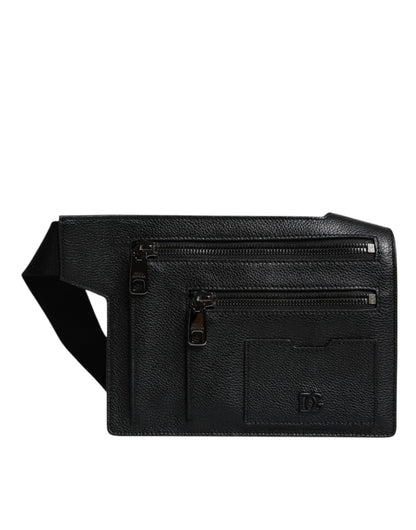 Black Calfskin Leather Messenger Crossbody Bag