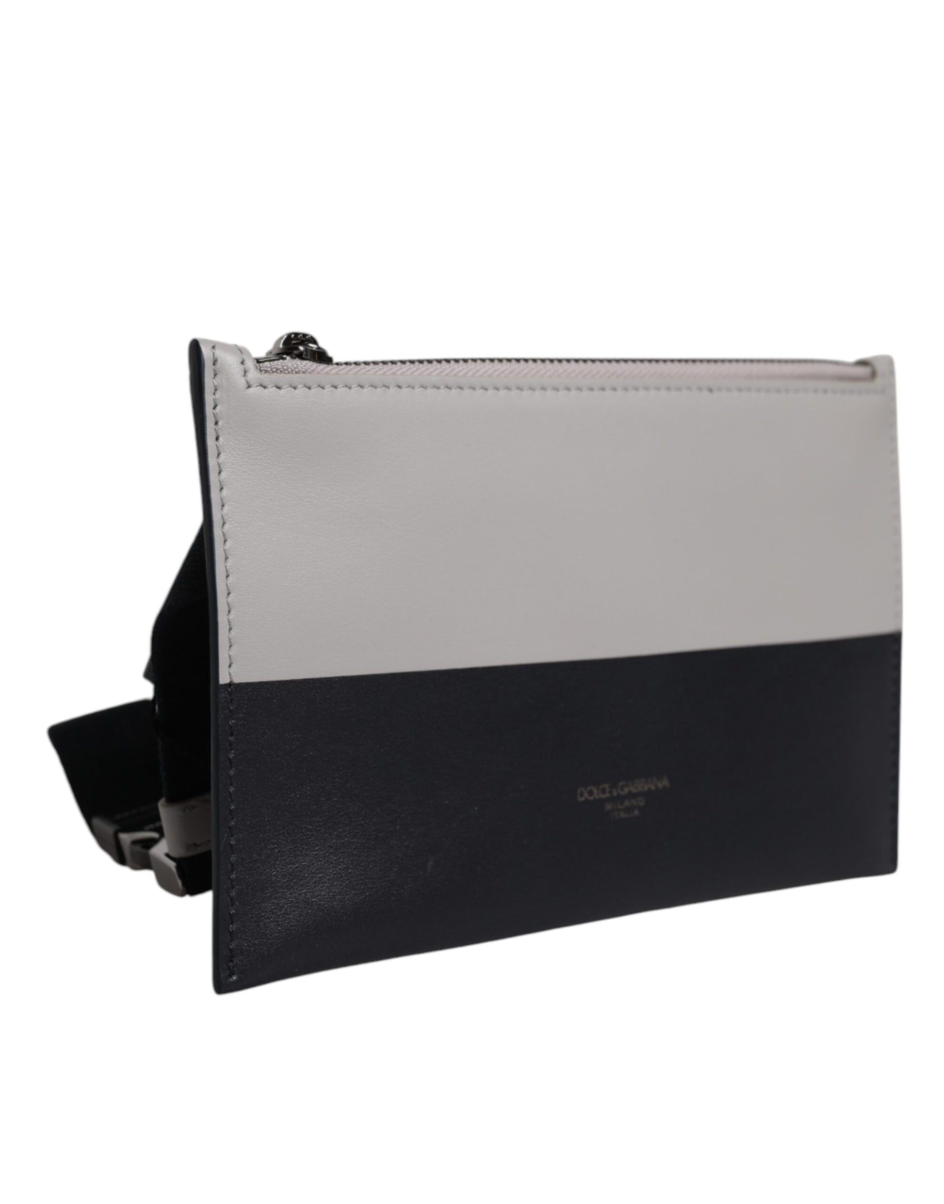 Black White Leather Logo Embossed Crossbody Bag